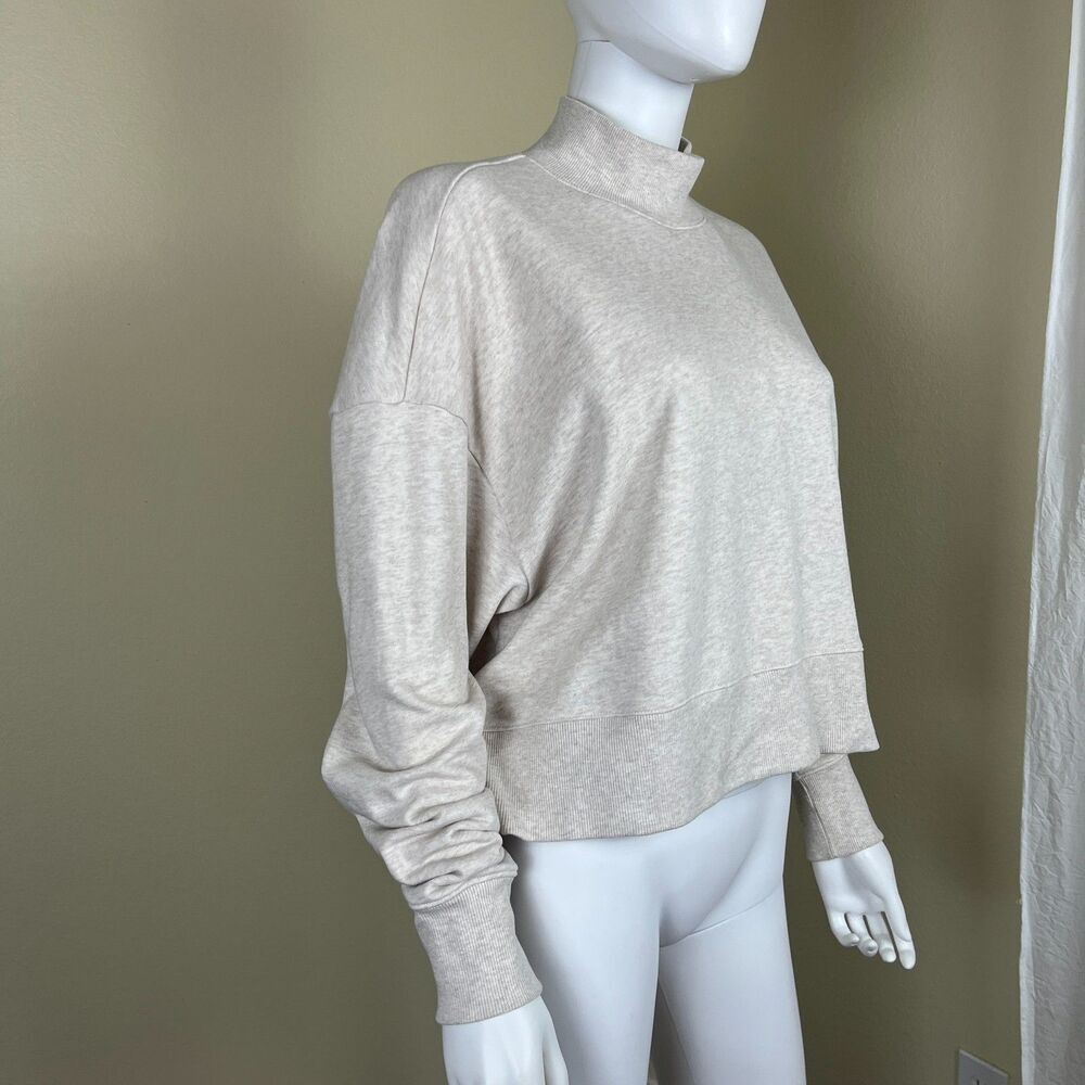 MONKI Women Size S Oatmeal Cotton Mock Neck Boxy Sweatshirt Minimalist Casual - Picture 9 of 13